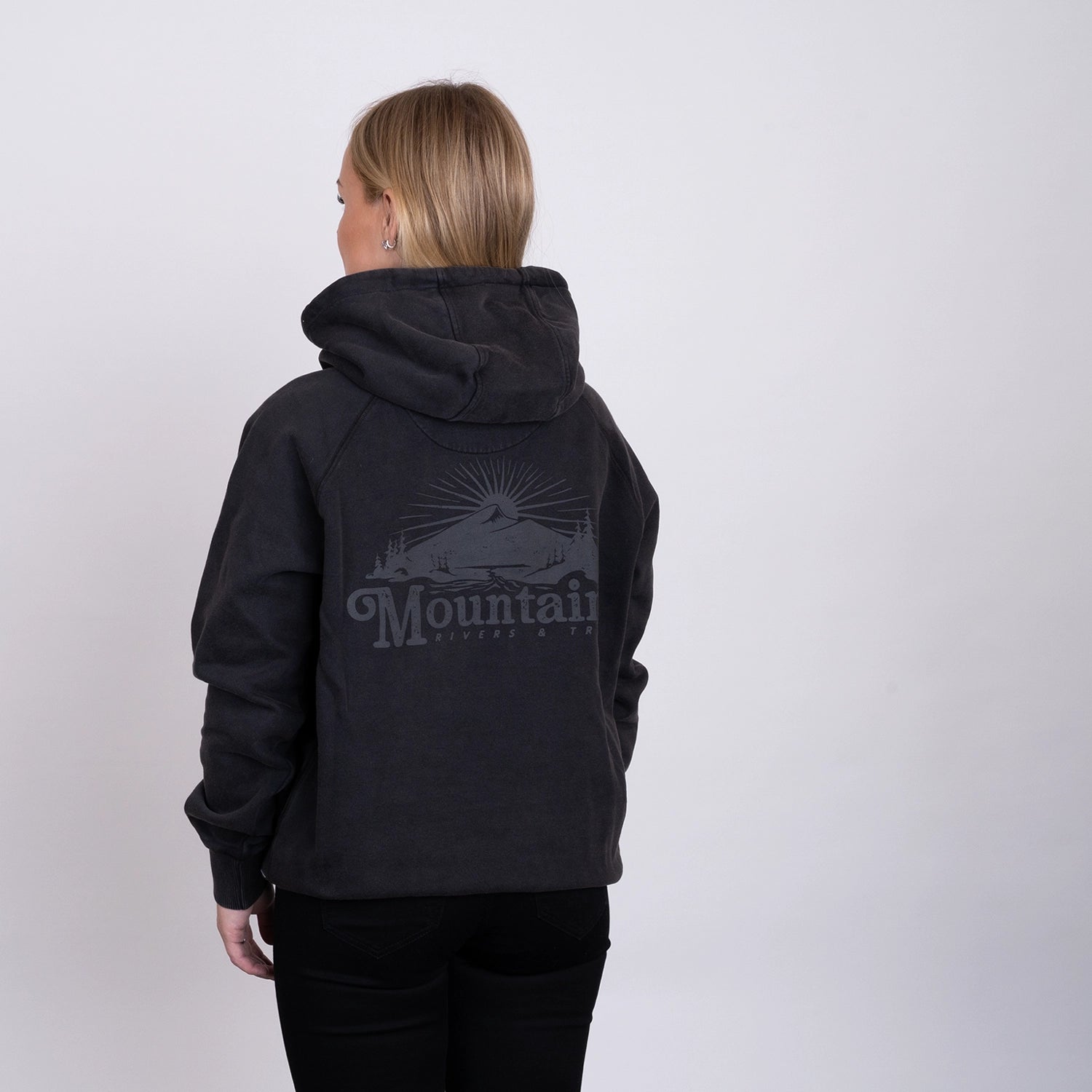 RIVERS & TREES HOODIE - WASHED BLACK